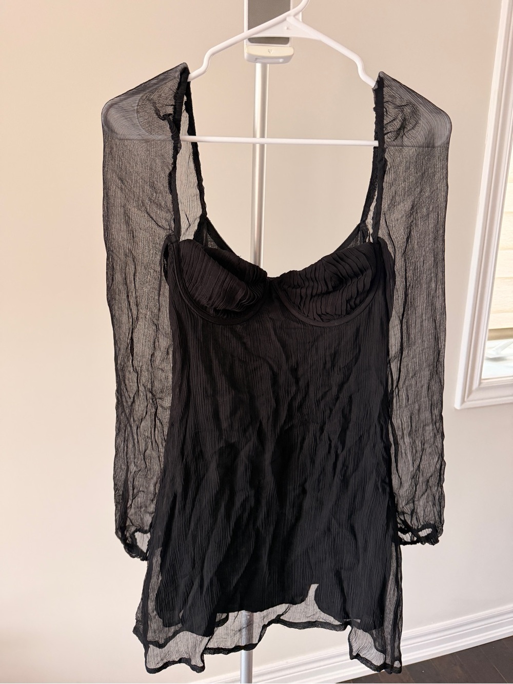 White Fox Boutique Black Sheer Perfect Moment Long Sleeve Mini Dress